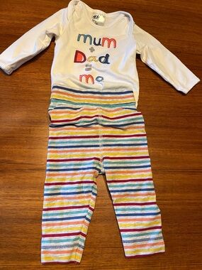 H&M White Top with Multicolor Striped Pants Baby Set